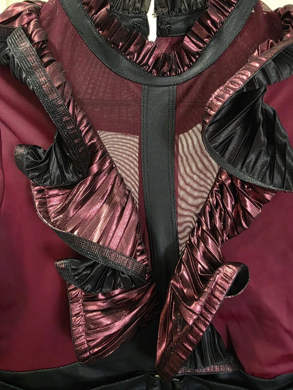 Girls' Burgundy and Black Ruffle One-Piece Dance Costume